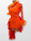 Phonix orange/red samba style feather short latin dress, size S/M