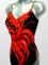 Valeria, latin long style red coq feather dance dress, size S/M in stock