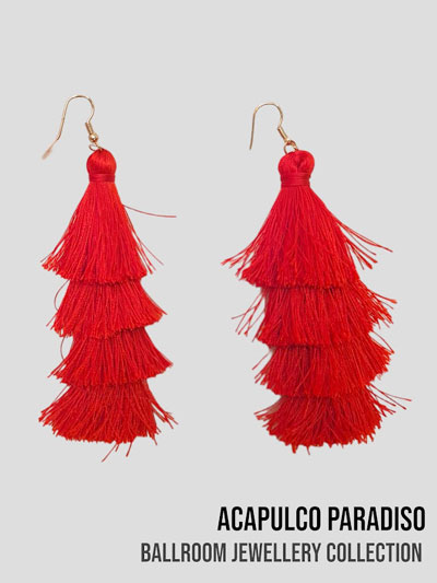 AC0466 Red extra large fringe earrings