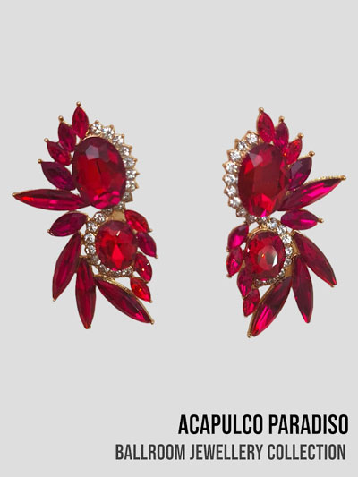 AC0468 boucles d'oreilles  grosses pierres rouge et blanc