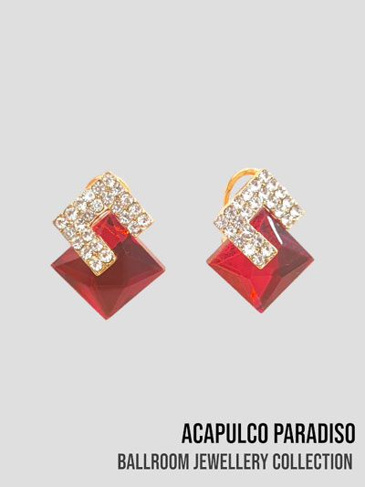 AC0469 Red/crystal big stones earrings