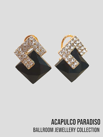 AC0472 Black/crystal big stones earrings