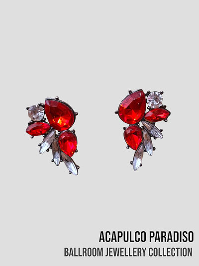 AC0520 Red/Crystal white big stones earrings