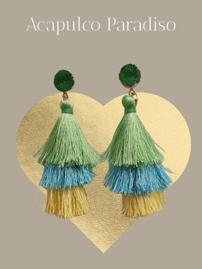 AC0529 Green/blue/yellow fringe earrings