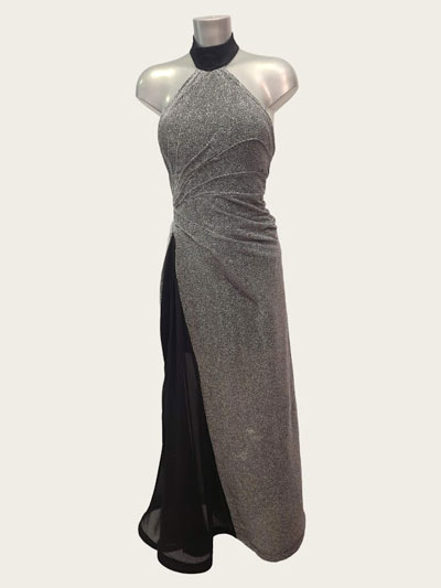 Imogene silver pleated evening dress