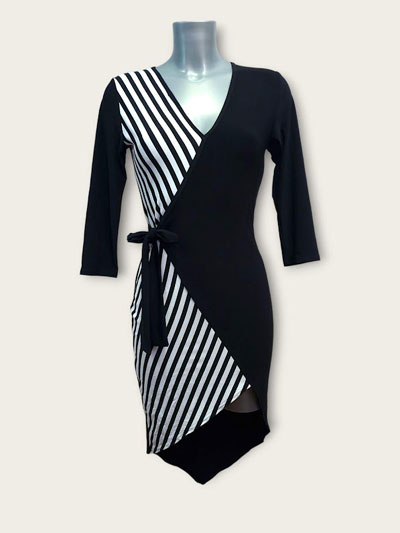 Lita, black and white wrap style dance dress