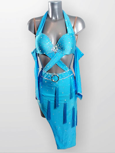 Acela-blue bra cup style fringe dress