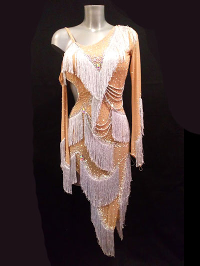 Emira, nude style fully stones silver fringe latin dance dress, size in stock S/M/L