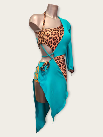 Gabriela latin turquoise/leopard original design size S/M in stock