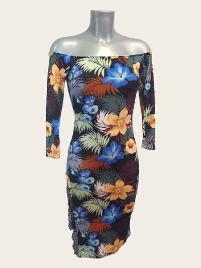 Donna black printed tropical flower tango dress size XS/S