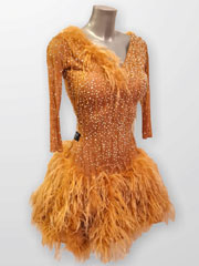 Palomino latin ostrich beading fringes dance dress